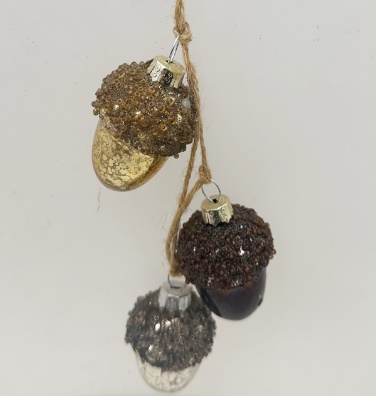 Glass Christmas decoration Acorn, 3 pcs